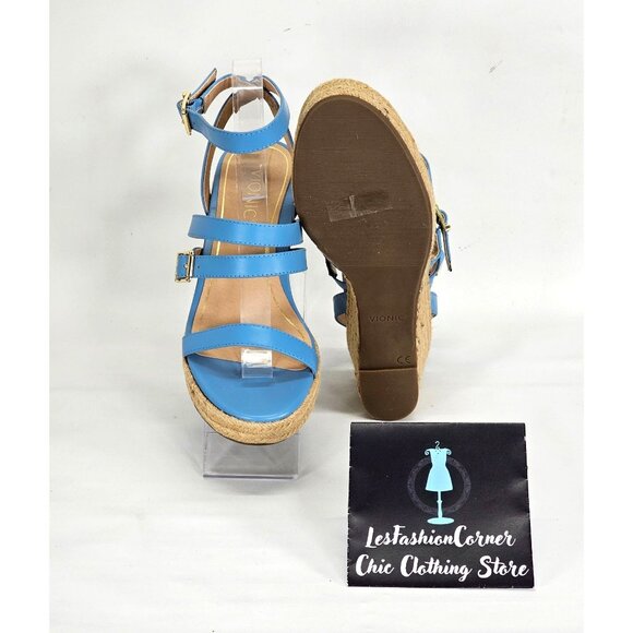 NWOB Vionic Women's Sabina Blue Strappy Wedge Espadrille Sandals Sz 8 037 - Picture 4 of 16